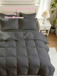HONEYMOON 2/3pcs Plaid Quilted Comforter (Summer Thin Quilt) Set (2pcs Set = 1 Quilt + 1 Pillowcase; 3pcs Set = 1 Quilt + 2 Pillowcases) - 100% Polyester Fabric With Square Stitching, Lightweight & Cool, Soft & Breathable, Down Alternative Bedding, Pillowcases Without Filling, Machine Washable, Super Comfortable For Summer, Suitable For Sweaty People To Stay Cool - T F Q K Sizes For Home And School Dorms, Back To School Essential, Dark Gray - Dark Grey - View 5