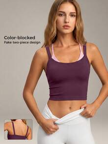 VVX Color-Blocked Workout Tops For Women Sexy Spaghetti Strap Backless Cropped Yoga Top, Suitable For Gym And Everyday Wear In All Seasons - Purple - View 7