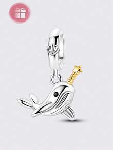 1pc Silver-Plated Ocean Pendant With Openable Clasp Design, Cute Octopus, Narwhal, Manatee Charm, Suitable For Original Brand Bracelet Necklace DIY Matching For Daily Wear And Party - Silver - View 5