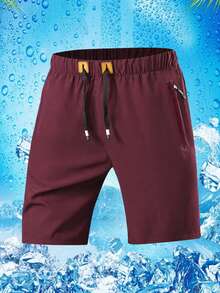 Men's Summer Casual Sports Shorts, Drawstring Waistband, Side Zipper Pockets, Minimalist Design, Comfortable And Cool, Suitable For Daily Casual And Outdoor Sports - Burgundy - View 3