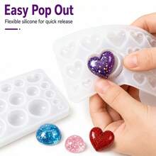 Round & Heart-Shaped Silicone Resin Mold For Gemstone Earring And Jewelry Making - Perfect For Creating Unique Gemstone Designs, Jewelry Making | Decorative Earrings | Glossy End, Jewelry Casting Supplies, Resin Silicone Mold For Jewelry - Silicone Mold - View 5