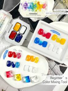 Kuteks Semi-Gel 4-Grid Warna Asli Merah Kuning Biru Gradien Lukisan Tangan Efek Tie Dye Cocok Untuk Seni Kuku Salon - MultiWarna - View 3