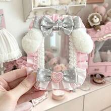 1pc Handmade Collectible Card Sleeve, 3-Inch Idol Card Storage Protector, Compatible With Instax, Anime Photo, Plush Ear Heart Lace Button Polka Dot Bow Ruffle Card Holder, Lolita Card Frame, Transparent PVC Scratch-Resistant Dust-Proof Protective Shell - A - View 2