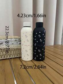500ml/16.9oz Stainless Steel Mini Floral Pattern Mug, Portable Insulated Water Bottle With Rubber Coating, Suitable For Home And Outdoor Sports, Perfect Back To School Gift For Family And Friends - White-flowered Small Flowers - View 2