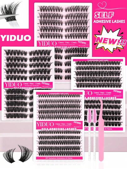 YIDUO Pre Glued Lashes – 4 Styles: Spiky, Fairy, Bunny, And Cat Eye Lashes; Press-On Eyelashes; Pre-Glued DIY Eyelash Extensions; 10–16mm D-Shaped Curl; No Glue Required; Easy To Apply; Gift Box