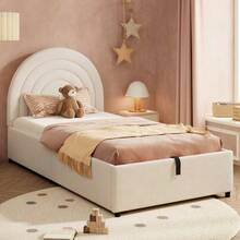 Upholstered Bed 90*200, Children's Bed, Single Bed With Slatted Frame And Headboard, Youth Bed, Suitable For Adults And Teenagers - Beige - View 5