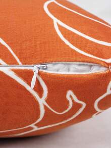 1pc Autumn Thanksgiving Minimalist Pumpkin Throw Pillow Cover, Orange Velvet With White Line Drawn Pumpkin Pattern Square Decor Cushion Case For Living Room Sofa Bed Holiday Party, Pillow Insert Not Included - Brown - View 6