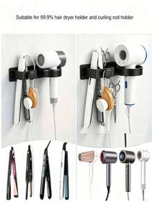 1 pièce Support de sèche-cheveux, support de sèche-cheveux avec crochet pour serviette, support de rangement mural pour outils de coiffure, support de rangement de salle de bain sans perçage, convient pour sèche-cheveux, lisseur et fer à friser, organisateur d'accessoires pour cheveux, avec étagère, ornement décoratif suspendu, accessoire de salle de bain, décoration de la maison, support de rangement mural - Multicolore - Voir 8
