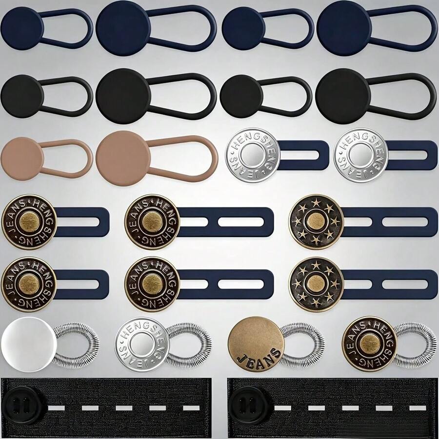 Juego de 24 piezas de extensores de botones elásticos, extensión de cintura ajustable e invisible, botón de expansión de cintura sin costuras, múltiples colores disponibles, adecuado para jeans/pantalones, unisex