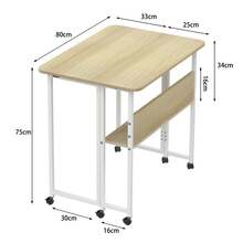 Folding Table With Wheels - Home Office Desk - 80x58x75cm - Folding Computer Desk With Bookshelf - Portable Mobile Workstation - Suitable For Small Spaces - Mustard Yellow - View 8