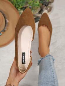 Side Cutout Closed Toe Low Heel Dress Shoes For Women - Brown - View 1