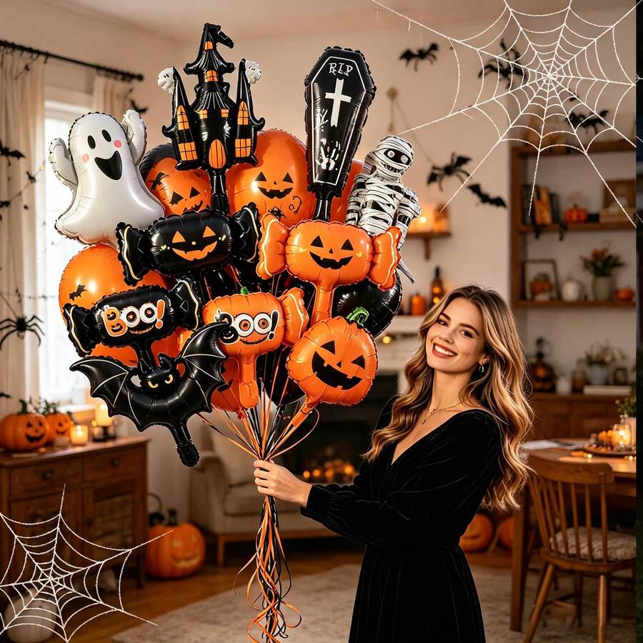Halloween Multi-Style Aluminum Foil Balloon Set, Suitable For Halloween Decoration, Indoor Decor Balloons Halloween - Multicolor - View 1