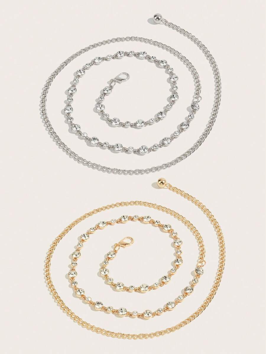 2pcs Women's Rhinestone Chain Belt, Suitable For Dress, Party, Daily Wear - Multicolor - View 1