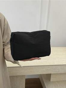 Premium Nylon Waterproof Makeup Bag For Women, Large Capacity Portable Travel Toiletry Storage Pouch, Versatile Black - Black - View 2