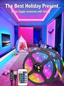 1pc USB Powered LED Light Strip With 24 Infrared Remote Control Functions, Adjustable Color Modes, Self-Adhesive Backing, Suitable For TV, Computer Screen, Party, Bedroom, Home Decor, Game Room, Family Gathering TV Backlight, Battery Powered - Black - View 2
