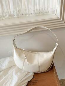 BEIKAMU Fashion Studs Decor PU Crossbody Bag, Adjustable Shoulder Strap Zipper Closure Versatile Shoulder Bag Hobo Bag, Suitable For College, Commute, Shopping, Street, Daily Use - White - View 6