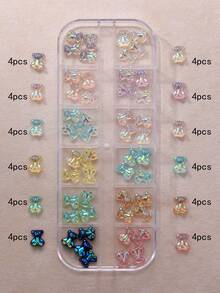 1 Box 12-Grid Iridescent Bear Nail Art Decorations, 48 Pieces, Macaron Color Flat Bottom Nail Accessories, 3D Nail Art Decor, Nail Gems, Women And Girls Nail Supplies, Suitable For Nail Art Creation, Nail Art Set, Nail Technician Supplies, Nail Art, Nail Charm - Multicolor - View 1