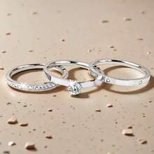 3er Set Edelstahl Silber Sternenhimmel Strass Ring, Exquisite Paar Diamantringe - Silber - Übersicht 4