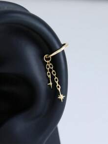 EleRunis 1PC 925 Sterling Silver Dainty Polar Star Dangle Rook Hoop Earrings Cartilage Helix Piercing Fine Jewelry For Daily Wear Wedding Party Valentine's - Gold - View 2