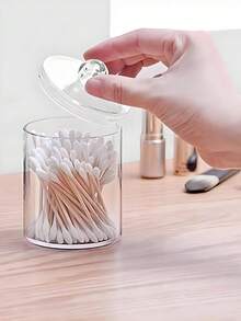 Bathroom Cotton Swab & Cotton Pad Storage Set, Transparent Cotton Swab Holder With Lid, Marble Pattern Silicone Tray Makeup Sponge Storage Jar, Bathroom Vanity Countertop Cosmetic Organizer Container - Multicolor - View 5