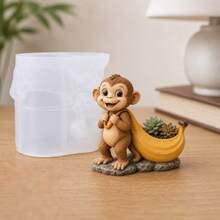 Funny Monkey Resin Casting Mold - Reusable 3D Silicone Mold For Cement Plaster Flower Pot - DIY Desk Organizer Pen Holder Gift - A - View 2