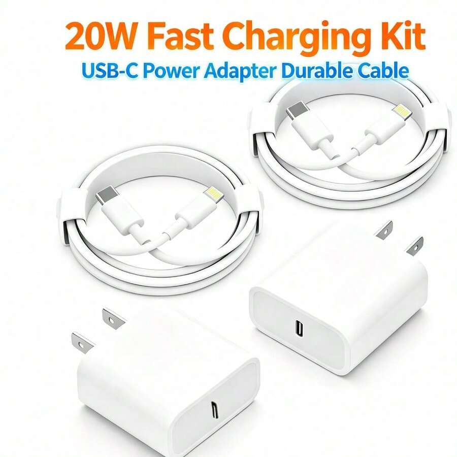 20W Compatible With Apple Fast Charger, 3.3ft/1m Type-C To Lightning Fast Charging Cable, USB C Travel Charging Adapter, Compatible With IPhone/IPod All Series, PD Fast Charging High Power Charger - White - View 1