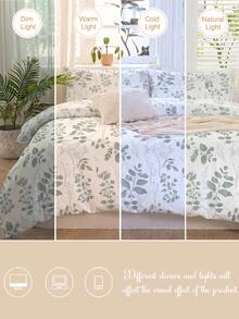 2/3件組綠葉圖案床上用品套件（1件被套 + 1/2件枕套，不含填充物），時尚百搭且充滿趣味，為日常使用增添簡約清新感，高品質聚酯纖維面料，柔軟親膚 - 彩色 - 查看 8