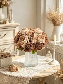 1/3/5/60pcs 12 Inch Artificial Peony Daisy Bouquet, Realistic Texture, Suitable For DIY Vase Floral Arrangement, Indoor/Outdoor Decoration, Home Decor, Wedding Decor, Table Decor, Autumn Decor - Brown - View 6