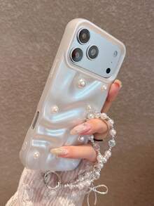 珍珠白 3D 波浪紋手機殼 + 水鑽腕帶，適用於 iPhone 18 Pro Max/18 Pro/18/17 Pro Max/17 Pro/17 Air/17/16 Pro Max/16/16 Pro/16 Plus/16e/15/15 Pro Max/15 Pro/15 Plus/11/12/13/14 Pro Max/11 Pro/11 Pro Max/12 Pro/12 Pro Max/13 Pro/13 Pro Max/14 Pro/14 Pro Max/14 Plus，軟殼極簡創意款 - 高級珍珠白 - 查看 8