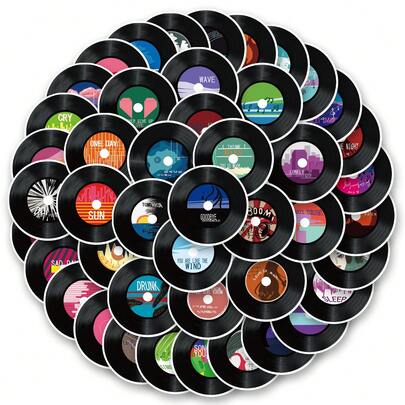 50Pcs Record Stickers Stationery Graffiti Stickers, Decals For Party, Water Bottle, Scrapbook, Laptop, Skateboard, Computer, Gift Bags, Envelope Seals, Office Supplies, For Teens Fans