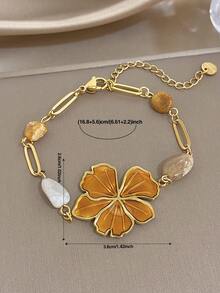 1Pc/Set Luxury Enamel Flower Clover Charm Necklace Bracelet With Naturally Stone Beads For Women,Gold Jewelry/Daily/Boho /Party/Y2K,Valentine/Vacation - Multicolor - View 5