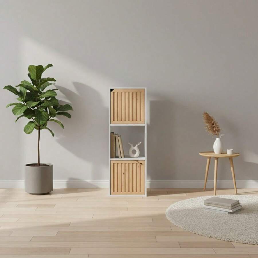 KIWI MOBLEKIT | Wooden Shelves For Storage And Decoration, Cube Or Rectangular Models With Door Or Drawer Options, Modern Auxiliary Furniture For Living Room, Bedroom Or Office - 三格書架 30x29x87.5 公分 白色 - 查看 1