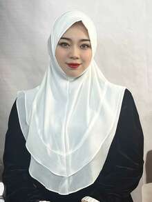 1pc Solid Color Premium Cup-Shaped Hijab With Chin Coverage, Amira Slip-On Islamic Headscarf, Hot-Selling Prayer Cap Casual Style - Multicolor - View 2