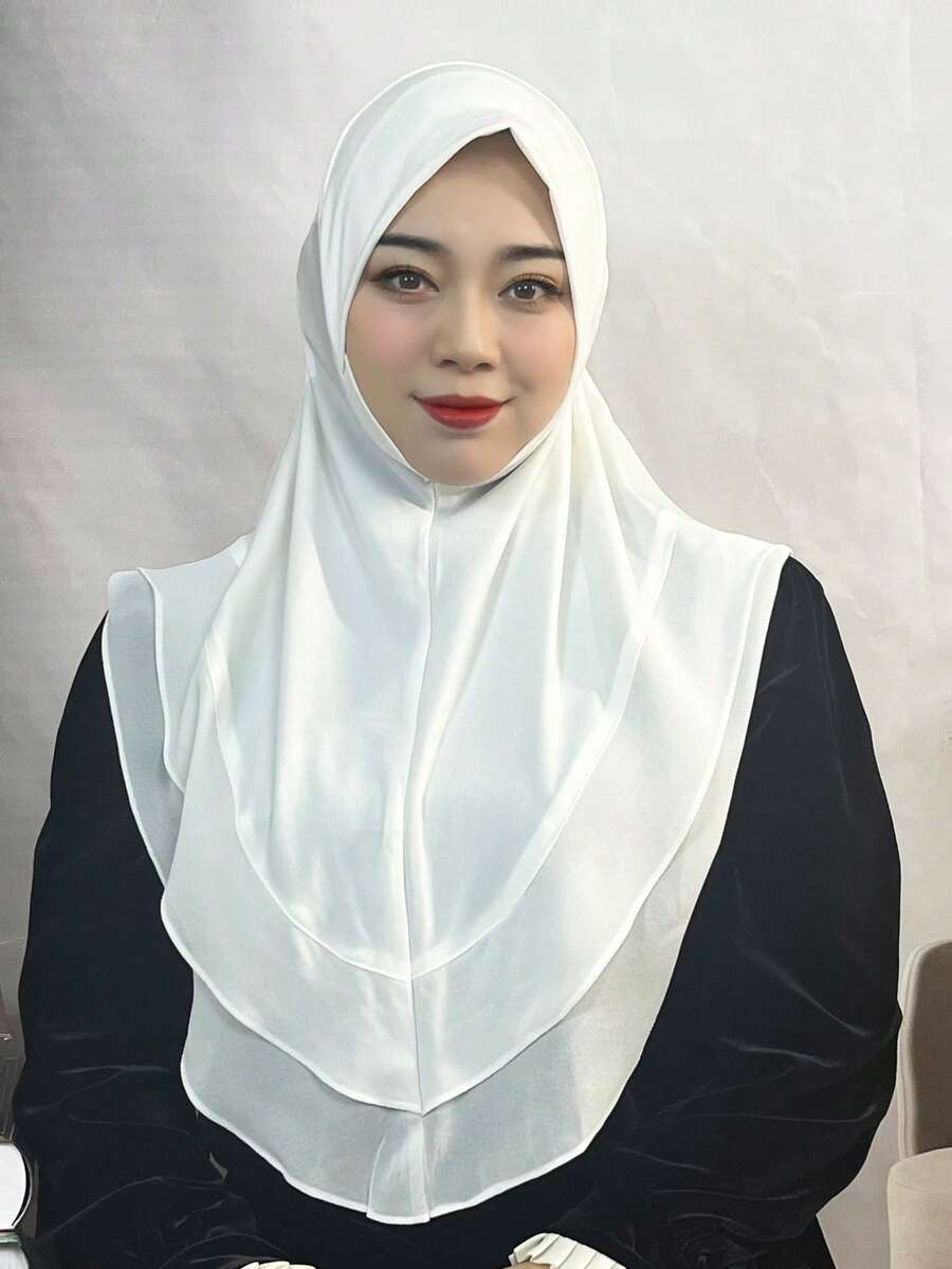1pc Solid Color Premium Cup-Shaped Hijab With Chin Coverage, Amira Slip-On Islamic Headscarf, Hot-Selling Prayer Cap Casual Style - Multicolor - View 1