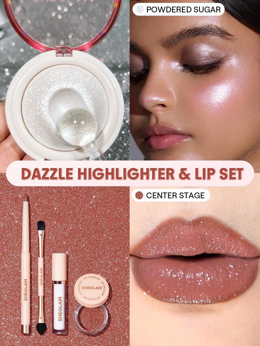 SHEGLAM [2Pcs] Glowchi Dazzler Set Labial e Iluminador - Escenario principal + Azúcar glas - Ver 1
