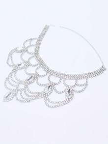 Luxury Personalized Bling Rhinestone Exaggerated Rhinestone Statement Necklace Bridal Wedding Jewelry - Silver - View 3