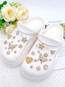 16 buah Hiasan Sepatu Lucu yang Dapat Dilepas, Aksesori DIY untuk Sandal Wanita, Dekorasi Sepatu yang Menyenangkan dan Personal, Hadiah Sempurna untuk Pesta Liburan - Emas - View 2