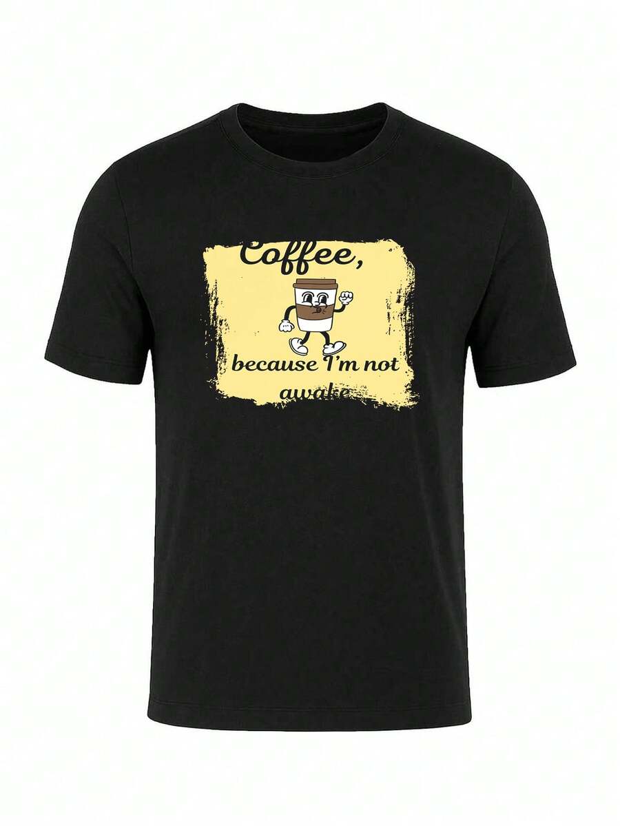 Men Minimal Chest Print T-Shirt Soft Cotton Casual Tee - 黑色 - 查看 1