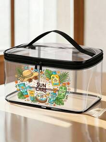 全新「Sun Care」主題印花 PVC 防水盥洗包，PVC 沙灘包，清新手繪太陽與防曬設計，夏季防曬護理收納禮品，PVC 拉鍊旅行收納包，輕量耐褪色化妝盥洗包，適合女性與男性，易清潔設計，適合母親、老師、朋友、護理師化妝包，學校假期返校用品盥洗包 - 彩色 - 查看 1