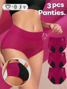MEIYATING 3pcs Plus Size Women's Period Panties, Triangle Briefs, Leak-Proof, Breathable Mesh - Purple - View 6