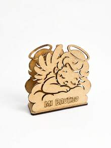 12 Servilletero de Madera MDF para Bautizo con Ángel Bebé Dormido, Porta Servilletas Decorativo para Mesa de Fiesta, Centro de Mesa Unisex - Café integral - Ver 4