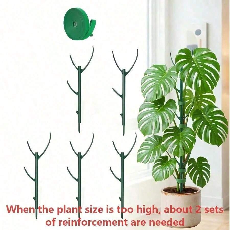 1/3/6pcs Monstera Plant Support Stakes Set 5 Stakes + 1 Roll 1m Hook And Loop Stackable Tall Durable Vine Support For Climbing Plant Stem Outdoor Garden Patio Balcony Minimalist Nature Inspired Spring Gardening Gift - Multicolor - View 1