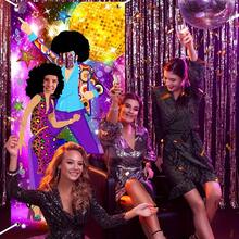 70s 80s And 90s Disco Party Backdrop, Neon Gem Pattern Vintage Dance Scene With Disco Ball And Stars, Polyester Photo Booth Decoration, Suitable For - Style 1 - View 5