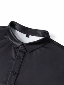 Men's Asymmetric Color Block Collar Polo Shirt, Black And White Diagonal Split Design Short Sleeve, Suitable For Casual And Business Occasions - Army Green - View 5