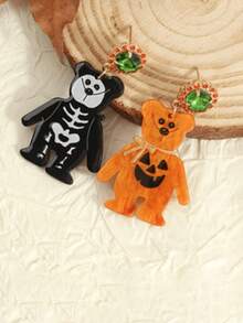 A Halloween Set Of Rhinestone Skull Bear Earrings Acrylic Small Holiday Earrings Cartoon Cute And Funny Earrings - Style 1 - View 2