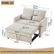 [Sofa Bed With Reclining Function] Two-Seater Folding Sofa Bed, Extendable Design, Simple And Modern Style, Three-Position Adjustable Backrest, Breathable Cotton And Linen Fabric. - Beige - View 7