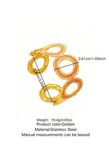 1pc Minimalist Round Design Enamel Stainless Steel Women's Bracelet Suitable For Daily Commute And Date Wear - Yellow Gold - View 2