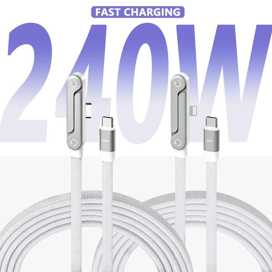 1pc 240W Fast Charging Cable With Stand, Say Goodbye To Wrist And Neck Discomfort! Built-In Foldable Stand, USB C-To-Type-C/Lightning Fast Charging Cable, Compatible With IPhone Series, Series And Other Android Devices, Suitable For Phone/Tablet/Laptop And Other Multiple Devices - 彩色 - 查看 1