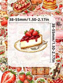 50 Peças Adesivos Vintage de Morango em Aquarela, Doces, Geleia de Morango, Torta, Macaron, Relógio, Caixa de Correio, Estética Pastoral Suave e Quente, Decoração para Diário, Envelope, Capa de Telefone, Scrapbook & Artesanato para Amantes de Cottagecore - Multicolorido - Visão 5