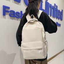 Large Capacity Solid Color Men's Backpack, Fashionable Minimalist Travel Bag, Suitable For Daily Casual Use, Japanese School Style Commuter Backpack - White - View 6